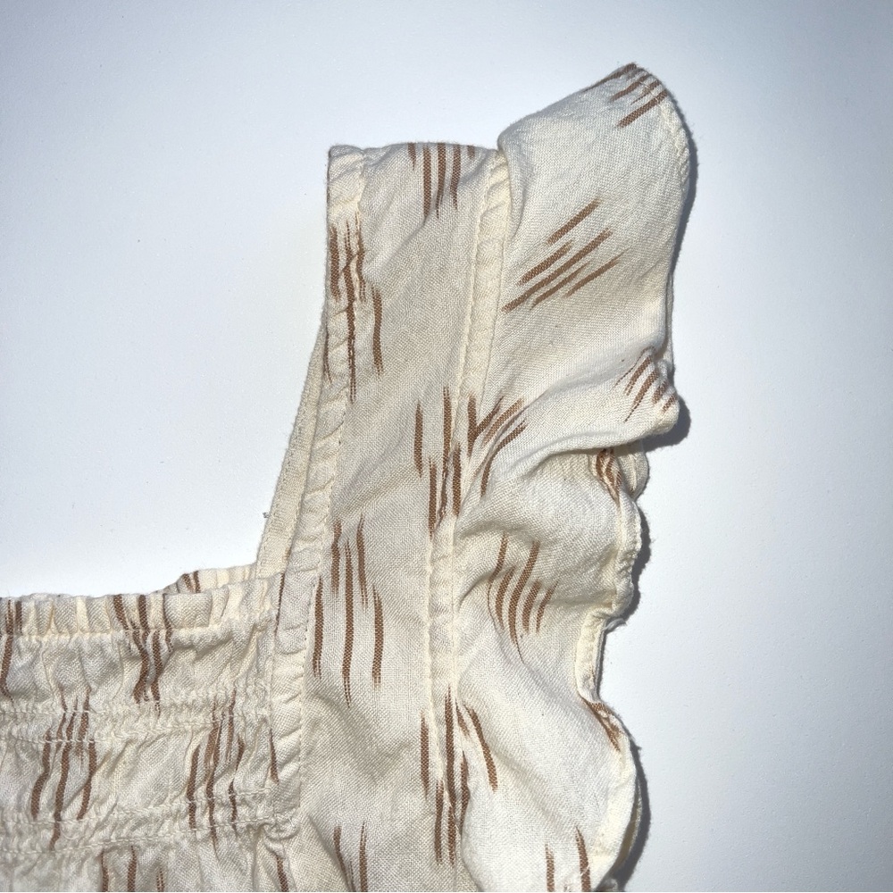 Madewell Cream Smocked Ruffle Straps Tank Top In Ikat Sz M - Picture 5 of 12